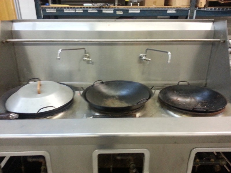 lot 13 image: Imperial 3-Hole Commercial Chineese Wok Range with Pans