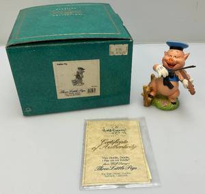 lot 64 image: Est. $145.00- $185.00 Vintage WDCC  (Hey Diddle, Diddle, I Play On My Fiddle) Three Little Pigs (Fiddler Pig) Figurines In Original Box With COA