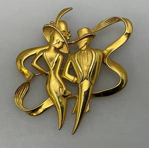 lot 177 image: Vintage JJ Jonette Jewelry Art Deco Gold Tone Man And Woman Brooch