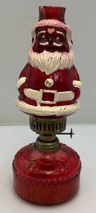 lot 192 image: Vintage Ornate Glass Santa Oil Lamp