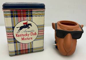 lot 197 image: Vintage Joe Cool Camel Can Holder &  Aromatic Kentucky Club Mixture Tobacco Tin