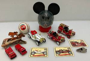 lot 224 image: Misc. Vintage Toys Including 1968 Mickey Mouse Bubble Gum machine Topper And More