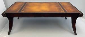 lot 246 image: Est. $300.00 - $1,000.00 Antique (Stickley) Grand Rapids Michigan Leather Top Coffee Table 46 x 23 x 16
