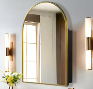lot 1 image: Lirago 24 in. W x 36 in. H Arched RecessedSurface Mount Medicine Cabinet with Mirror in Gold