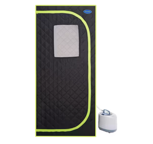 lot 16 image: Spygo Moray 1-Person Indoor Plus Type Full Body Black Portable Steam Sauna Tent with FCC Certification(Green binding)