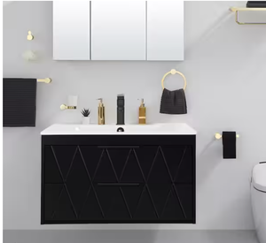 lot 28 image: 30 in. W x 18.1 in. D x 18.1 in. H Single Sink Bath Vanity in Black with White Ceramic Top and Drain Faucet Set
