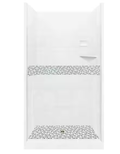 lot 32 image: American Bath Factory Del Mar 54 in. L x 36 in. W x 80 in. H Center Drain Alcove Shower Kit with Shower Wall and Shower Pan in Natural Buff