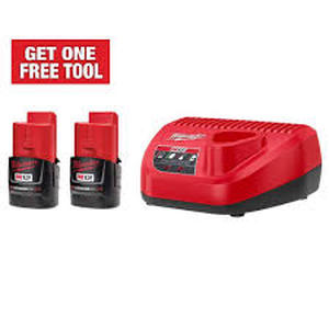 lot 40 image: Milwaukee M12 12V Lithium-Ion XC High Output 5.0 Ah Battery Pack (2-Pack) Starter Kit with Charger    Customer Returns See Pictures