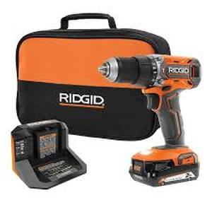 lot 45 image: RIDGID 18V Cordless 12 in. Hammer DrillDriver Kit with 2.0 Ah Battery and Charger  Customer Returns See Pictures