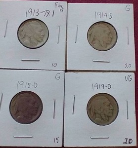 lot 2 image: (4) Buffalo Nickels - Early Dates