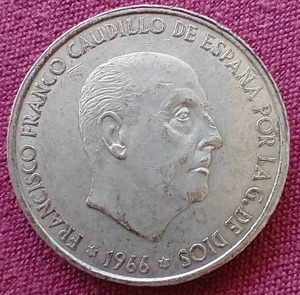 lot 5 image: 1966 Spanish Silver 100 Pesetas Coin