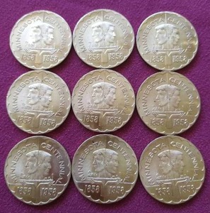 lot 8 image: (9) 1958 Minnesota Centennial 50c Tokens