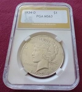 1934-D Peace Dollar - PGA MS63 - Nice!