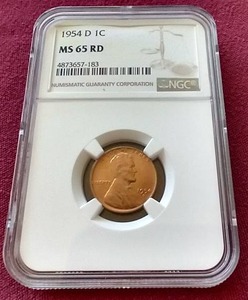 lot 50 image: 1954-D Wheat Penny - NGC MS65 Red