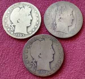 lot 70 image: (3) Barber Half Dollars