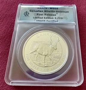 lot 78 image: 2013 Canadian Wildlife 1 oz Silver Antelope Coin - ANACS MS69