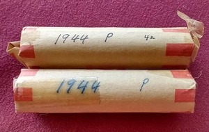 lot 107 image: (2) 1944 Wheat Penny Rolls