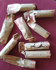 lot 112 image: (9) Partial Wheat Penny Rolls