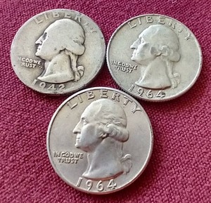 lot 114 image: (3) Silver Washington Quarters