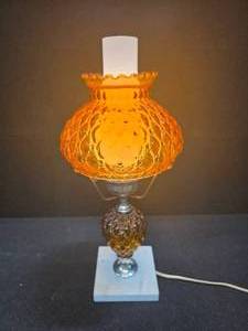 lot 1999 image: Vintage Amber Quilted-Glass Hurricane Lamp