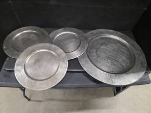 lot 2054 image: 4 Large HAMMERED PEWTER Platters