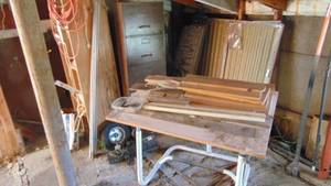 lot 8 image: Contents of Corner, Metal File Cabinet, Table, Extension Cords and Misc