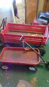 lot 27 image: 2-Wagons, 1 -Wood with sides and 1- Metal