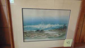 lot 45 image: Ocean Spray Watercolor by Amunay, Signed and COA