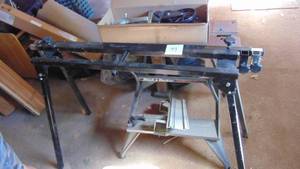 lot 49 image: Wolfcraft Chop Saw Stand with Accessories and B&D Workmate
