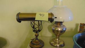 lot 90 image: Vintage Piano Lamp and Vintage Oil Lamp.