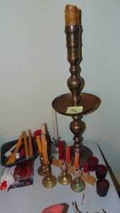 lot 96 image: Selection of Brass Candlesticks and Candles