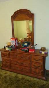 lot 116 image: Dresser with Mirror (contents on top not included) 64 x 32 x 19