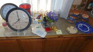 lot 123 image: Selection of Home Decor, Brass Cloverleaf, Lusterware C&S, Blue Plate and Misc