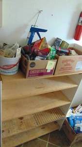 lot 139 image: 3 Boxes of Missc Items, Electrical, Tools, Weather Stripping for Windows and Wood Shelf