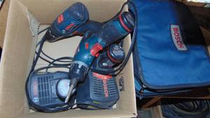 lot 157 image: 2-Cordless Bosch Drills with Chargers