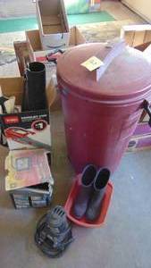 lot 167 image: Toro Electric Blower, Trash Can, Portable Light, Sub Pump and Misc
