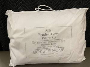 lot 28 image: Bokser Home Soft Feather Down Pillow Set, StandardQueen