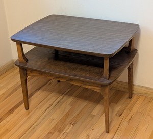 lot 9 image: ML - Vintage Mid Century Two-Tier Wooden Side Table