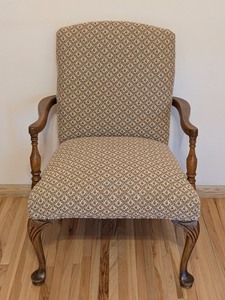 lot 47 image: LR - Vintage Upholstered Armchair with Wood Frame and Floral Pattern