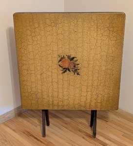 lot 84 image: BR - Antique Hand-Painted Crackle Finish Side Table with Floral Motif