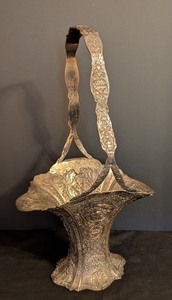 lot 88 image: BR - Antique Ornate Silverplate Basket with Cherub and Floral Motifs