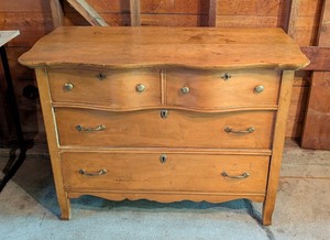 lot 95 image: G - Vintage Wooden Dresser with Curved Front and Brass Hardware