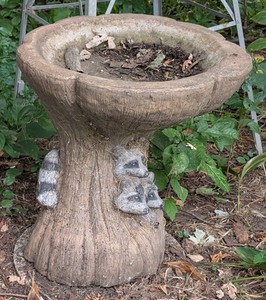 lot 97 image: BY - Cement Birdbath with Raccoon Design