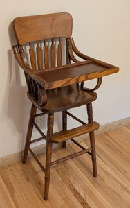 lot 107 image: BR - Vintage Wooden High Chair with Tray