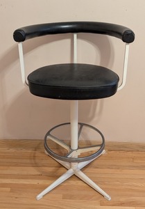 lot 111 image: ML - Vintage Swivel Bar Stool with Black Vinyl Seat and Backrest