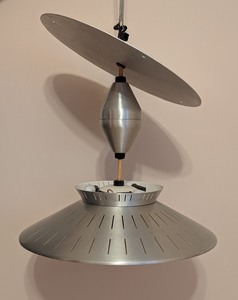 lot 120 image: BR - Mid-Century Modern Aluminum Pendant Light Fixture, 16 Inch Diameter