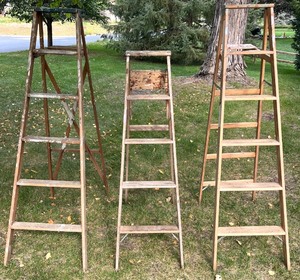 lot 156 image: Set of 3 Wooden Step Ladders for Painting or Utility Use