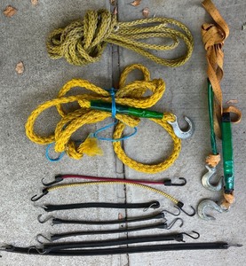 lot 174 image: Assorted Tow Ropes, Ratchet Straps, and Bungee Cords Collection