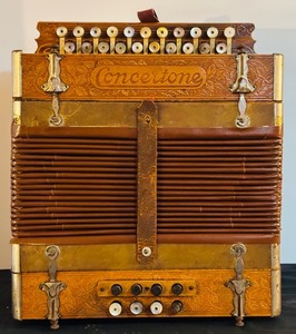 lot 23H image: LL - Vintage Concertone German Accordion with Floral Detailing
