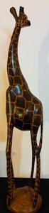 lot 30H image: LL - 24.5 Inch Hand-Carved Wooden Giraffe Sculpture